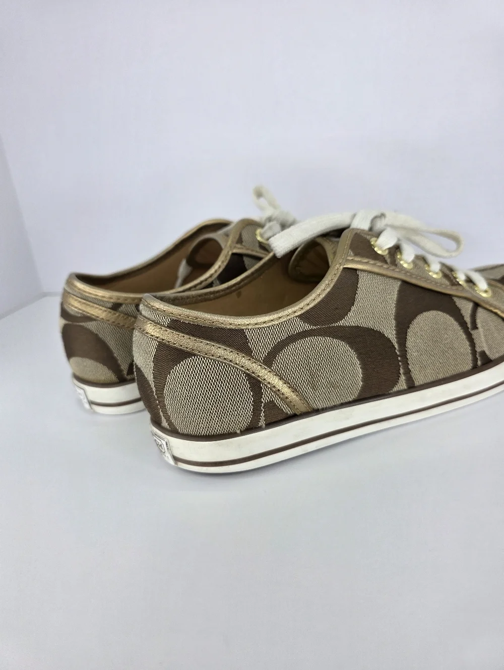 Y2K COACH Dalia II C Signature Classic Khaki Gold Brown Tennis Shoes Size 7.5 B